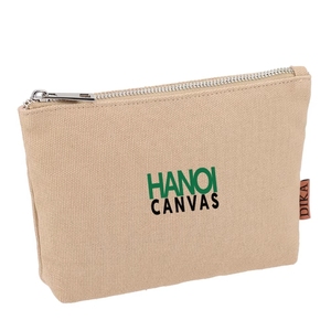 Trousse de maquillage en coton à la mode de haute qualité sac de rangement cosmétique à fermeture éclair écologique personnalisé motif imprimé en toile - Product Image 3