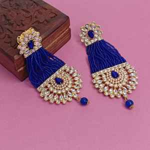 Joyería India Bollywood Faux Stone Kundan Pearl Tassels Dangle Earrings Set para mujer - Product Image 2