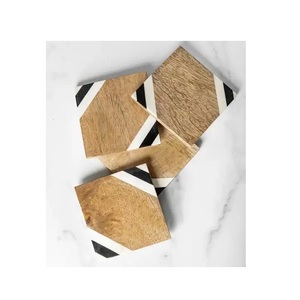 Top Selling High Quality Square Coaster Set Natural <b>Bamboo</b> Wooden Mat Pad with Resin for Home <b>Table</b> Use for Export - Product Image 1