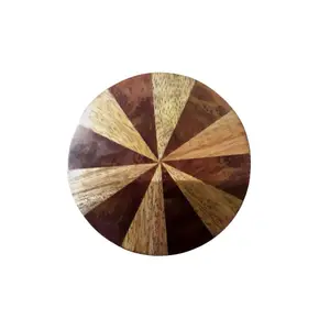 Round Flower Design Wooden Table Coaster and Mats with Two Color Natural Shade