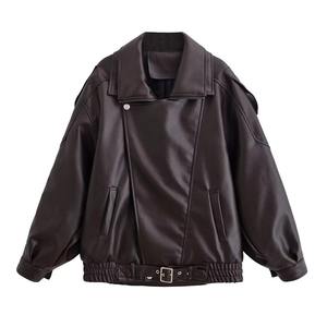 Autumn New Women's Casual Fashion Simple Versatile <b>Retro</b> Genuine Leather Knitted High-End Loose <b>Motorcycle</b> Style <b>Jacket</b> - Product Image 6