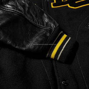 Chaqueta Varsity Informal de Lana Chenilla de Primera Calidad, Transpirable, Ecológica, con Cuello Alto, Bordado, Negra, para Hombre - Product Image 6