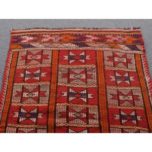 3.4x5 ft Rug, Vintage Turkish Rug, <b>Red</b> Striped <b>Wool</b> Rug - Product Image 4