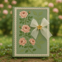 LABON Carnet de notes A5 en tissu avec nœud en tulle et fleur dorée pour cadeau romantique.