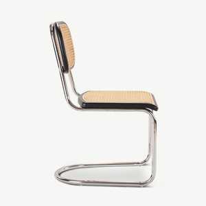Modern Rattan Cane Dining <b>Chair</b> with Chrome Cantilever Frame, Minimalist Mid-Century Style <b>Chair</b> for <b>Restaurant</b>, and Cafe - Product Image 3