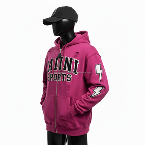 400 GSM Heavy Fleece Zipper Hoodie Doux Brossé Coton Tissu Personnalisé Broderie Logo Magenta Couleur Zip basics Hoodie - Product Image 3