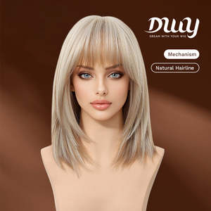 MiraScalp <b>14</b>-<b>Inch</b> Short Platinum Blonde Bob <b>Wig</b> with Transparent Lace Magnolia-DWY - Product Image 1