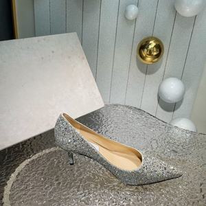 Sandalias de tacón alto para mujer de alta calidad, elegantes y modernas, con punta, brillantes, para boda, con un solo diamante, zapatos con purpurina. - Product Image 4