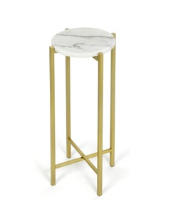 <b>White</b> Marble Collapsible <b>Side</b> Accent Drink <b>Table</b> with Gold Metal Legs for Home bar - Product Image 1