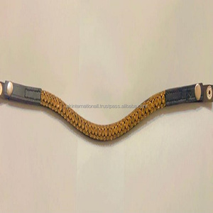 Banda para la frente de caballo de cuero de búfalo negro de Nueva calidad de exportación con cristales dorados decorativos de 3 filas Diamante Bling y bucles a presión - Product Image 4