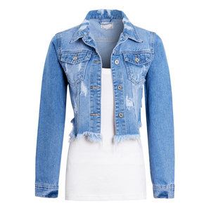 OEM Venta Caliente Sólido Color Azul Desgastado Estilo Mujeres Chaqueta de mezclilla Personalizar Tela de Algodón de Manga Larga Slim Fit Chaqueta de Invierno - Product Image 3
