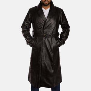 Manteau trench en cuir noir imperméable Hooligan, élégant, à double boutonnage, parka - Product Image 1