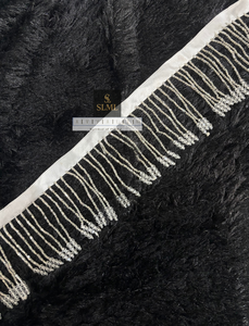 Premium Transparent Clear Glass Bead Fringe Lace with Hanging Crystal Moti <b>for</b> Saree Blouse Dupatta Lehenga Garment Decoration - Product Image 2