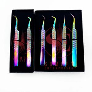 Somofy Enterprises Pince à cils professionnelle en diamant à 45 degrés avec logo personnalisé Acier inoxydable durable multi-volume en forme de L - Product Image 2