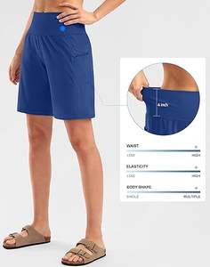 Bermuda taille haute pour femme 9 ''poches zippées short d'entraînement athlétique respirant pour la course à pied Yoga longueur au genou décontracté - Product Image 2