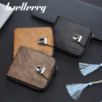 Dompet Pria Baellerry Logo Kustom Vintage Bahan PU Retro Multi-kartu Tempat Koin Dompet Pendek Pintar dengan Ritsleting