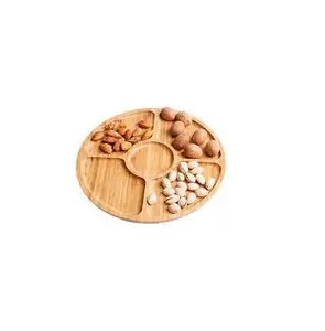 Latest wooden Healthy acacia food tray and wooden food display trays 5 Compartment Round Shaped new design