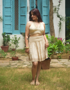 Block-print organic cotton 3-piece set boho <b>shrug</b> skirt & halter flowy boho skirt a hooded <b>shrug</b> and a halter neck choli - Product Image 5