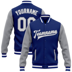 Vente en gros dans l'industrie directe de bombardier hiver décontracté personnalisé violet vert-kelly veste bicolore lettrée Varsity Letterman à snap intégral - Product Image 3