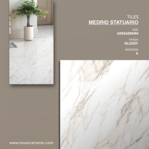 Carreaux en porcelaine vitrifiée polie Madrid Statuario Classic 600x600mm pour sol et mur de villa et de bureau par Novac Ceramic - Product Image 4