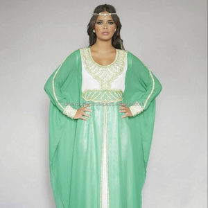 Caftán de gasa y seda de cuello redondo con cuentas elegantes de alta calidad - Product Image 1