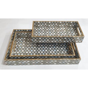 Suministro directo de fábrica Corte por láser más elegante Diseñador único Aspecto llamativo Juego de 2 bandejas de madera para servir en restaurantes y hoteles - Product Image 5