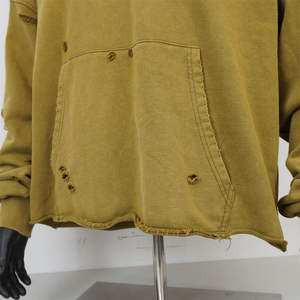 Vintage gris lavado ácido enzima lavado sólido de gran tamaño 100% algodón polar 400GSM peso pesado Sudadera con capucha pulóver bordado - Product Image 4