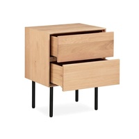 Table de chevet moderne en teck massif, écologique et durable, avec pieds en fer, table de rangement de haute qualité pour chambre à coucher, appartement, hôtel, salon