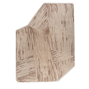 Tapis rectangulaire rayé en laine et viscose fait main, grand format, couleur ivoire clair, Top-260, pour entrée, chambre, couloir, disponible en polyester - Product Image 1