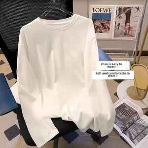 Pure Cotton <b>Long</b> <b>Sleeve</b> <b>White</b> Casual Fashionable Versatile Round Neck Base Layer <b>Top</b> For Spring Autumn/winter Wholesale - Product Image 3