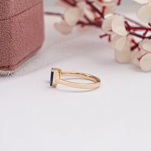 Anillo de diamantes de oro sólido de 10K de lujo personalizable con corte brillante, dos piedras preciosas, cojín azul, Marquesa para regalos de bodas - Product Image 2