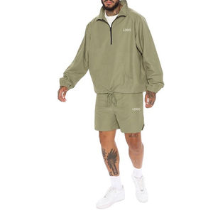 เสื้อแจ็คเก็ตกางเกงขาสั้นของผู้ชายชุด2ชิ้นกางเกงขาสั้นเอวยางยืดระบายอากาศมีกระเป๋าโลโก้ออกแบบได้ตามต้องการ - Product Image 2