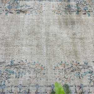 Grand tapis turc de 5,2 x 8,6 pieds, tapis à carreaux gris vintage - Product Image 5