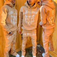 Sudaderas con capucha de algodón de peso pesado personalizadas con hombros caídos, borde cortado, dobladillo crudo, chándal acampanado recortado, Sudadera con capucha de espuma con estampado 3D para hombre