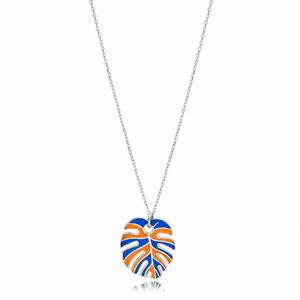 Collar con Colgante de Hoja de Palma Esmaltada en Azul y Naranja, Joyería Turca Hecha a Mano, Plata de Ley 925, Venta al Por Mayor - Product Image 4