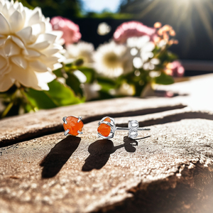Boucles d'oreilles en pierre de soleil brute de 5 à 7mm faites à la main en plaqué argent bijoux en pierres précieuses naturelles pour femmes cadeau - Product Image 4