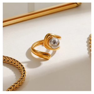 เครื่องประดับสุดหรูแหวนไข่มุกสีทอง925แหวนเงินสเตอร์ลิงปรับได้แหวนแฟชั่นสำหรับผู้หญิงเครื่องประดับแหวนแฟชั่น - Product Image 2