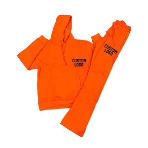 Ensemble de survêtements d'hiver en coton pour hommes, sweat-shirts et pantalons évasés de style streetwear avec logo personnalisé, vente en gros - Product Image 4