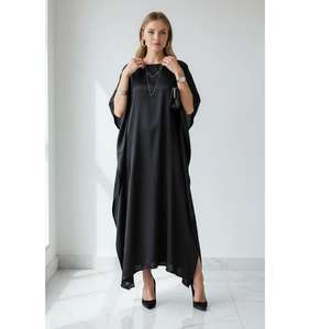 Kaftan Maxi Uni pour Femme, Coupe Ample, Manches Évasées, Longueur Ras du Sol, 100% Coton, Taille Naturelle, Élégant, Écologique - Product Image 2