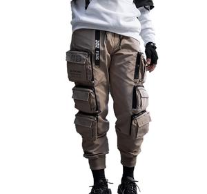 <b>Men</b> Loose Male Side Pocket Polyester Trousers Sport <b>Zip</b> Slit Flared Sweatpants Cargo Jogger <b>With</b> Woven Cargo Pants - Product Image 2