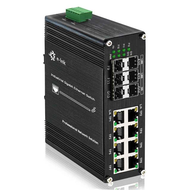 Industrial Ethernet Switch with Dual 10G SFP+ Uplinks 8GbE + 4x1G SFP Ports Non-PoE Wide 12-48VDC Input Ideal for Fiber Backbone
