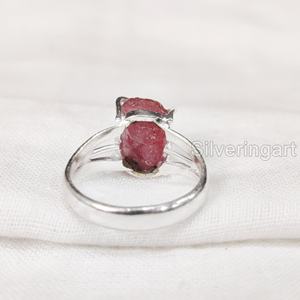 Joyería de piedra en bruto, anillo para mujer, piedra preciosa Natural crudo de rubí, piedra natal de Julio, Anillo gitano bohemio, joyería de fiesta, anillo de Plata de Ley 925 - Product Image 5