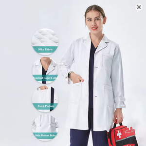 Blouse de laboratoire blanche de base personnalisable de longueur régulière pour hommes et femmes comme uniformes d'hôpital - Product Image 2