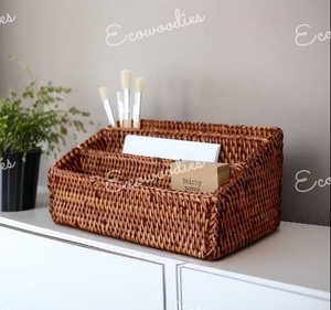 Cesta Organizadora de Mimbre Natural Moderna Multifuncional para Escritorio, Sala de Estar, con Compartimentos para Papel y Otros Artículos - Product Image 2