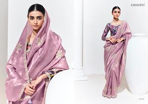 Saree en soie de créateur Tissu en verre doux Bordure brodée Style traditionnel moderne Fêtes de mariage Vêtements pour femmes de haute qualité - Product Image 2