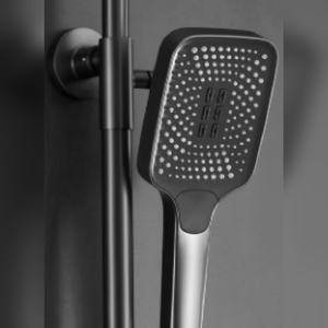 Système de douche thermostatique apparent avec pommeau de douche carré, robinet en céramique, noir brossé, prix d'usine, achat en gros, livraison mondiale - Product Image 5