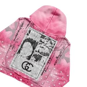 Ensemble de survêtement vintage surdimensionné unisexe personnalisé 2026 avec lavage à l'acide, strass et rivets, comprenant un sweat à capuche court délavé et un pantalon évasé - Product Image 4