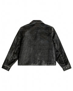 Blouson aviateur universitaire vintage surdimensionné délavé à l'acide avec fermeture éclair avec logo en relief blousons unisexe en cuir PU pour hommes - Product Image 5