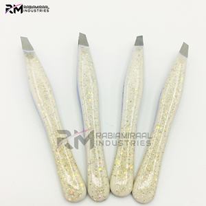 Pince à épiler pour sourcils RMI, produit le plus populaire, couleur nude avec revêtement en poudre / pointe en acier inoxydable argenté, ensemble de pinces à épiler à pointe angulaire - Product Image 2