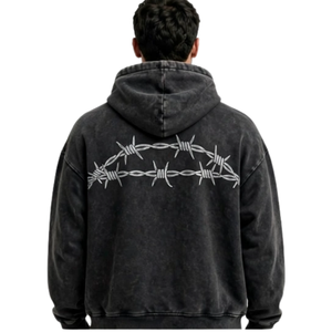 Sudadera con Capucha Negra Vintage Oversize para Hombre con Gráfico de Alambre de Púas, Estilo Urbano, para Uso Casual, OEM - Product Image 2
